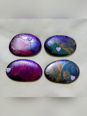 4 Beautiful  Painted And Sealed Stones Aprox 3x3"